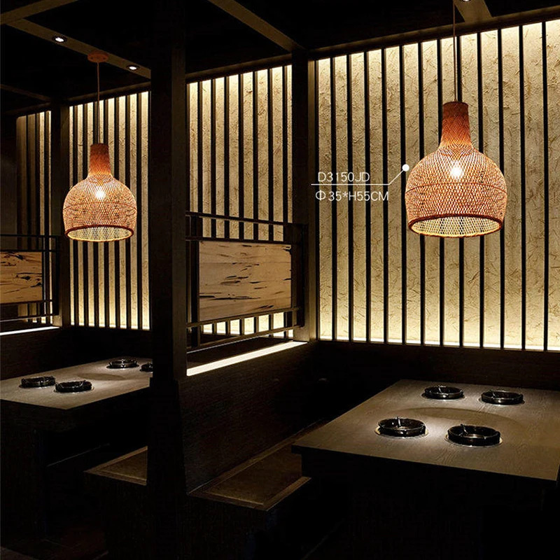 Деревянный подвесной светильник в стиле ретро из бамбука|Подвесные светильники|
