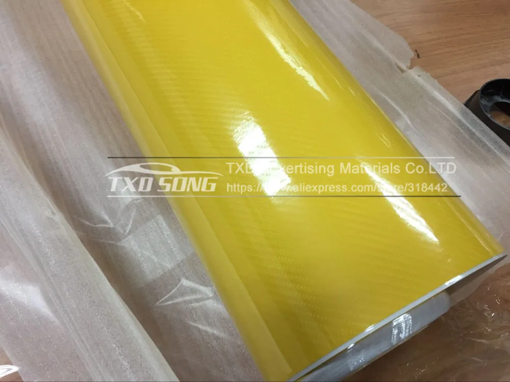 Высококачественная Глянцевая желтая 5D углеродная волоконная виниловая пленка