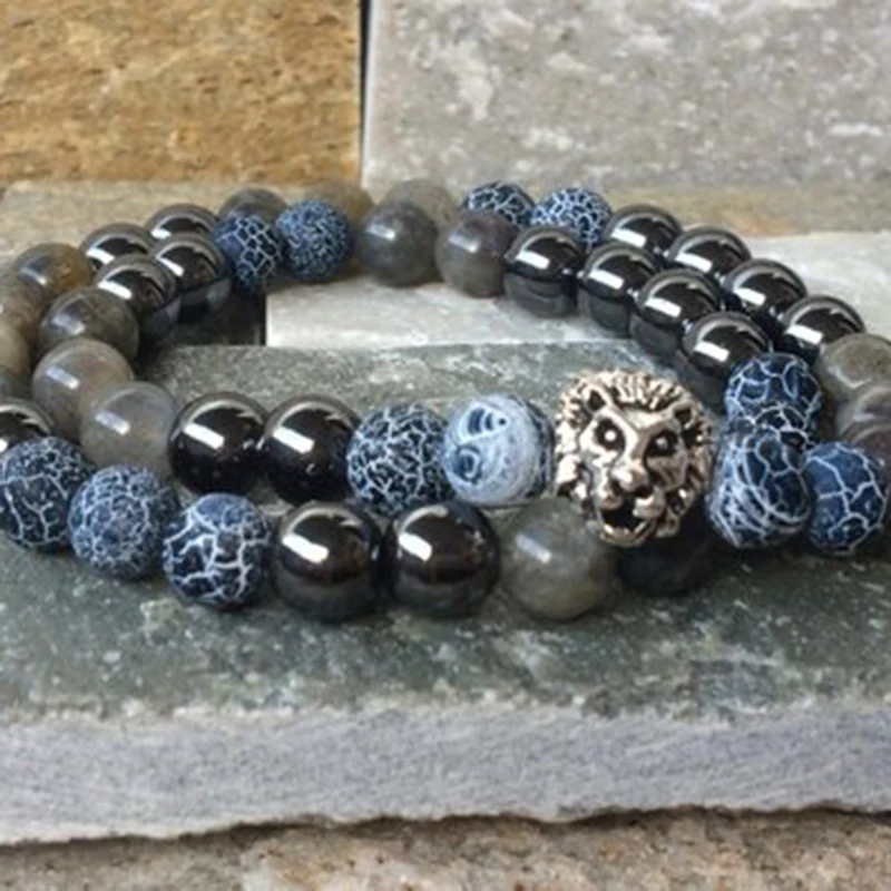 Штабелируемый 8 мм гематит Лабрадорит А-ворота браслет набор исцеляющий камень