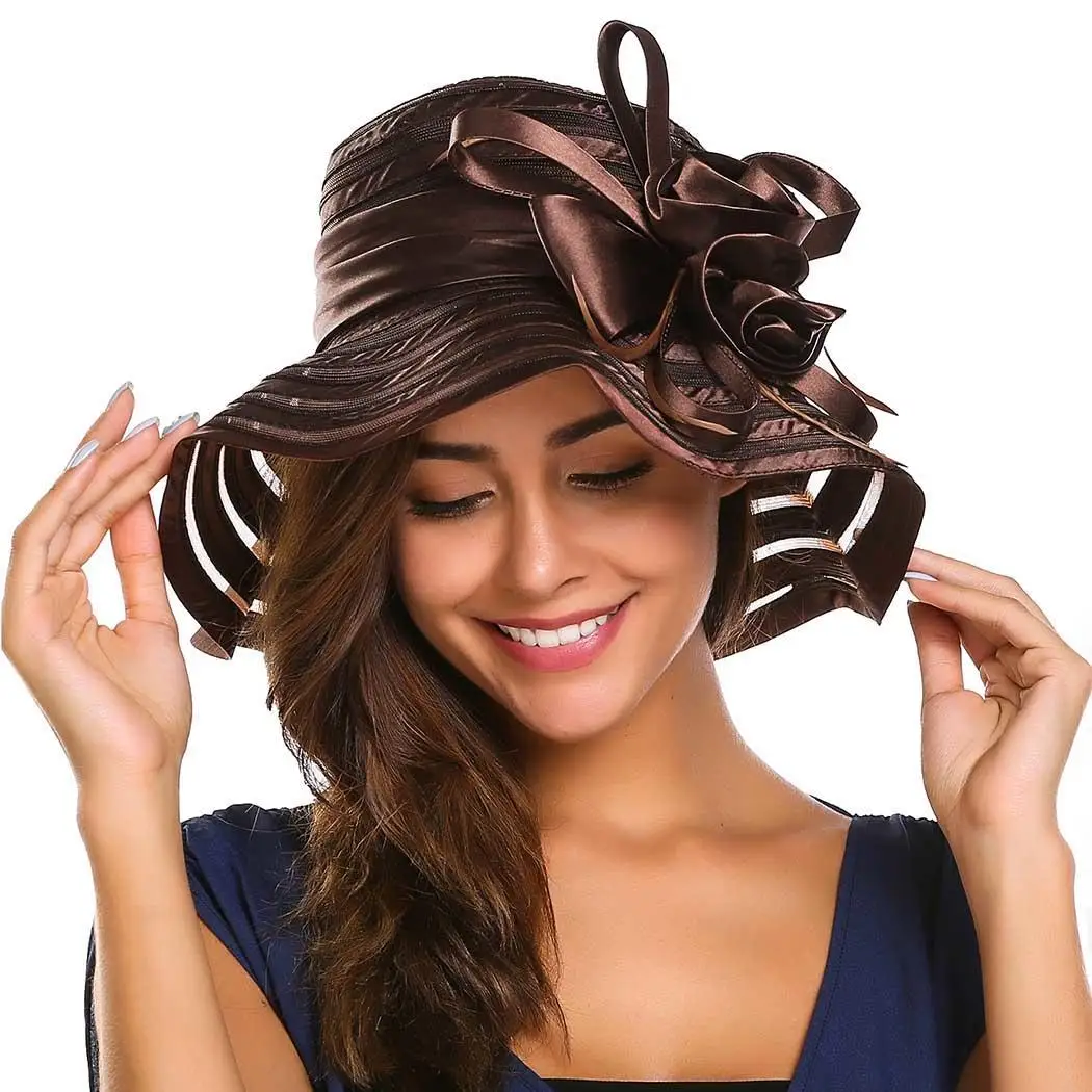 Женская мода Складная сетка пэчворк атласная отделка Свадебная вечеринка шляпа