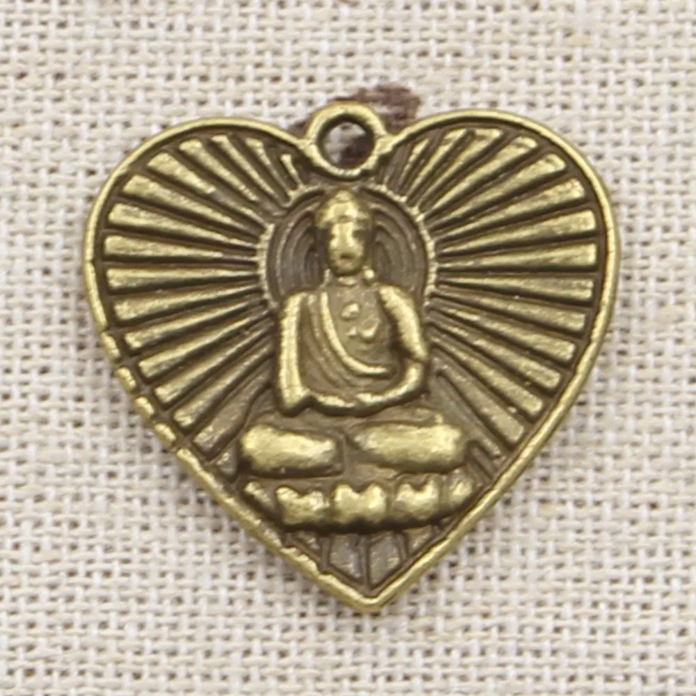 4pcs Charms Buddhism Heart Buddha 23x24mm Antique Making Pendant fit Vintage Tibetan Bronze Silver color DIY Handmade Jewelry | Украшения и