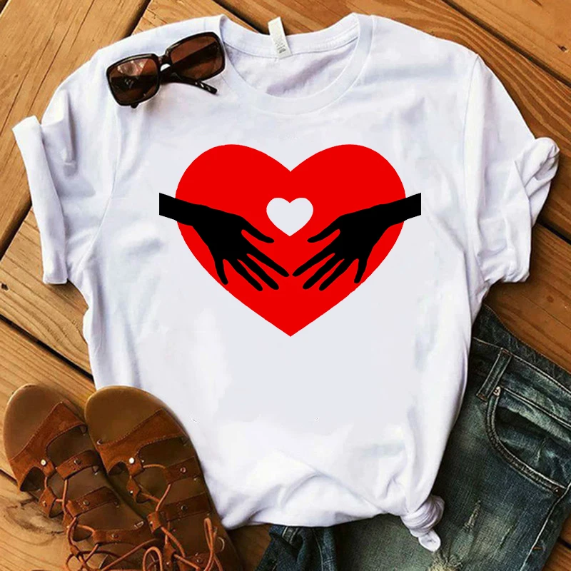 Новое поступление женская футболка с графическим принтом Love Hand забавные летние