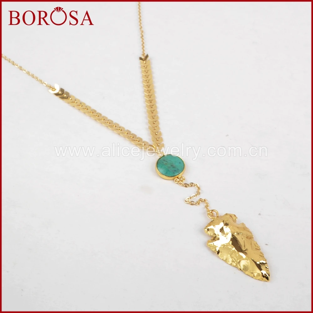 Borosa золото Цвет колье круглый 100% натуральный голубой Howlite и Arrowhead Натуральный