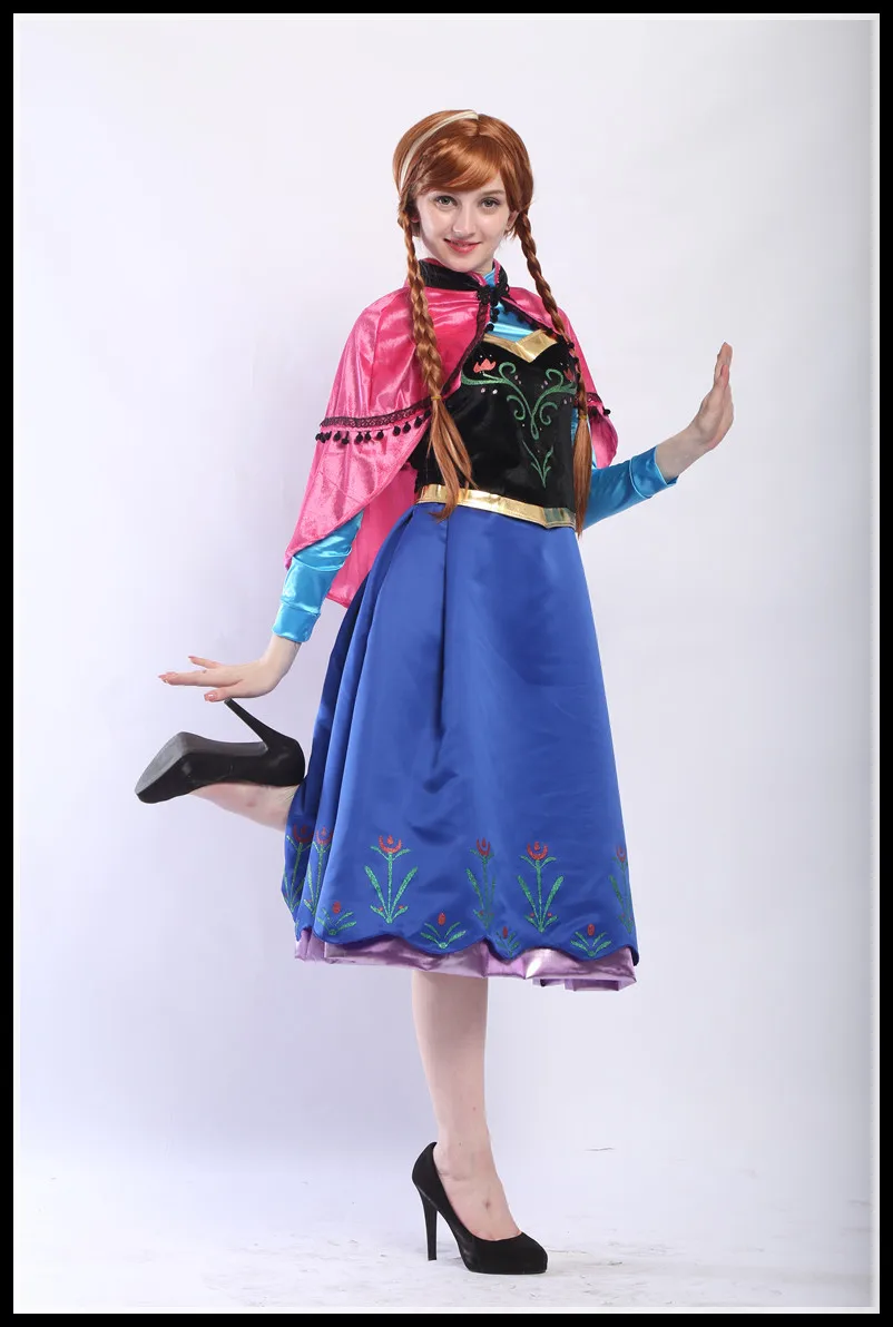 New Snow Queen Princess Anna Made Cosplay Costume For Adult Womens With Cloak Coronation Dress Plus Size XXL Drop Shipping |