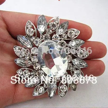 Classic Silver Wedding Brooch Glass Stone and Rhinestone Crystal Large Pins | Brooches