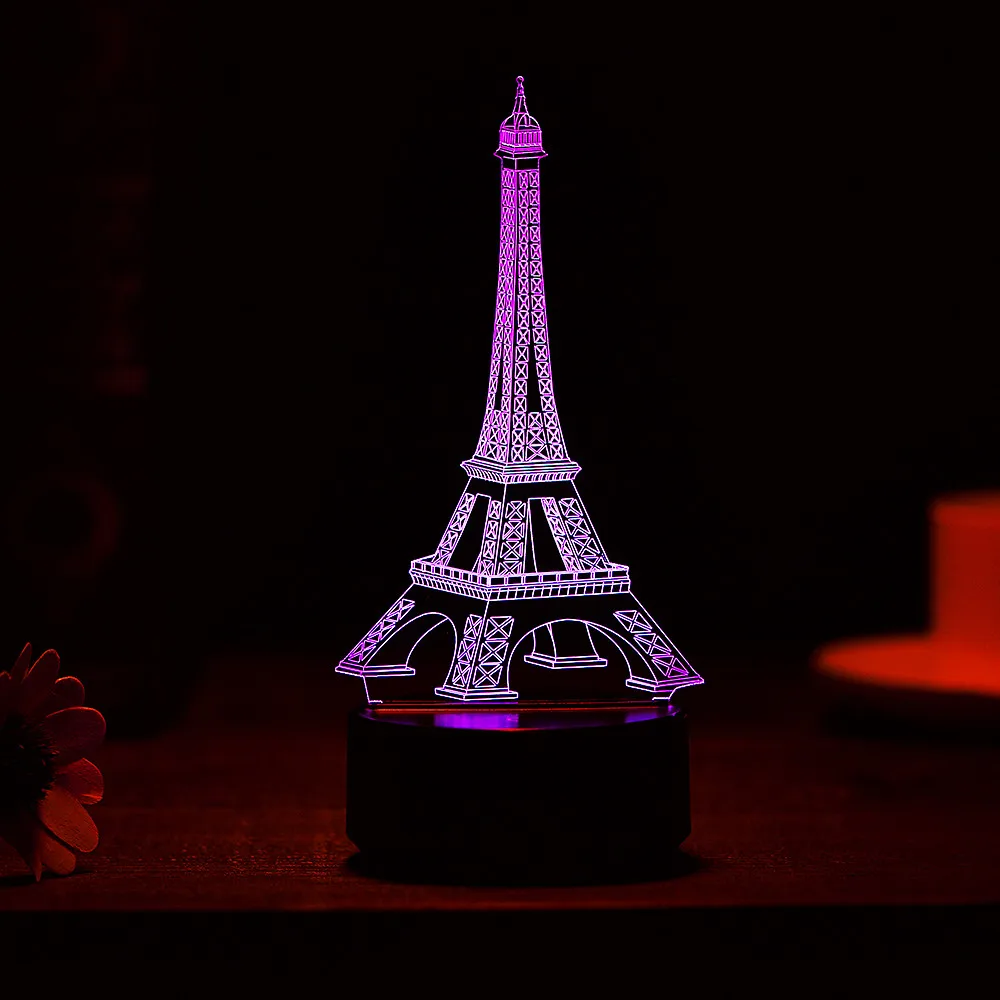 High Quality Eiffel Tower 3D Colorful Night Light Bedroom Table Desk Lamp 7 Colors 3D Optical Illusion Lights Drop Shipping