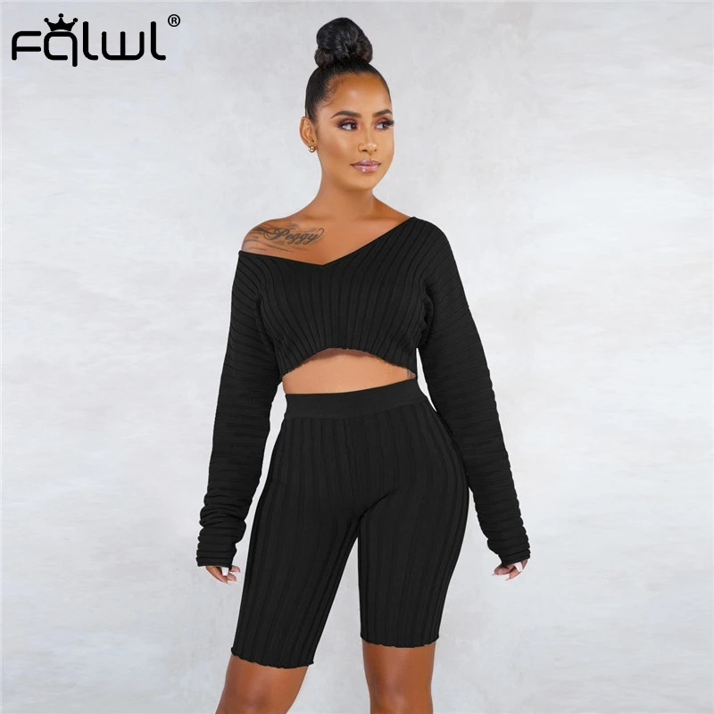 Женский трикотажный костюм FQLWL из двух частей с открытыми плечами сексуальный
