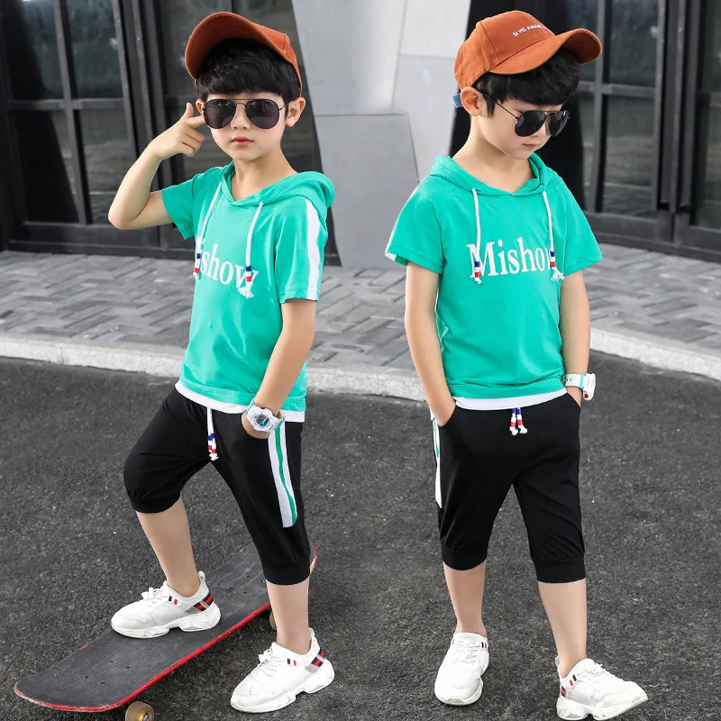 Летняя одежда для мальчиков спортивный костюм комплект модной повседневной