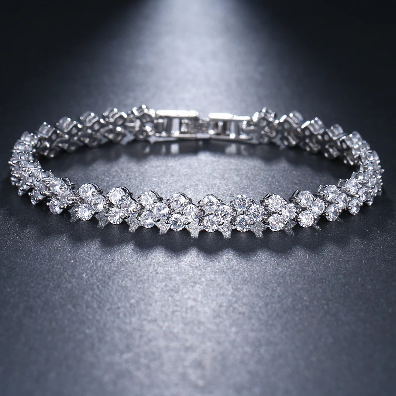 

EMMAYA Roman Chain Bracelet for Women Luxury 2.75mm Cubic Zircon Inlay Charm Bracelet Bride Wedding Jewelry
