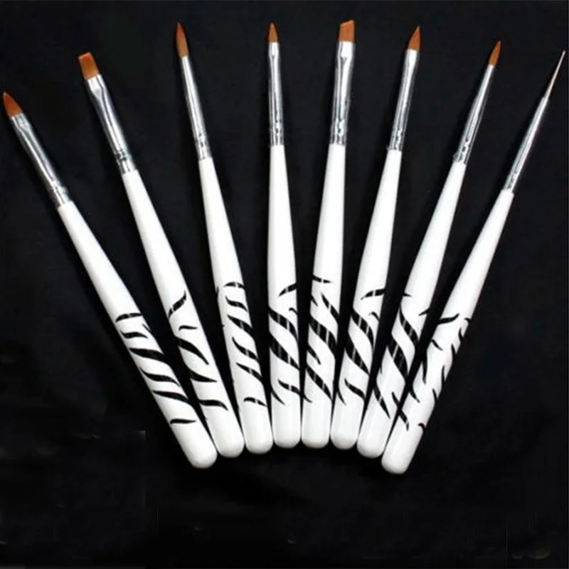 

8Pcs Zebra Handle Nail Brushes Set for Professional Painting Drawing Acrylic UV Gel Nails Wholesale 10set/lot