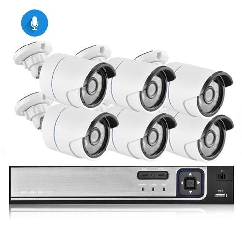 8CH NVR and 6 Camera AZISHN H.265 система видеонаблюдения 8CH 4.0MP POE NVR комплект аудио звук CCTV IP камера IP66 безопасности P2P наружное видеонаблюдение NVR комплект - Цвет: 8CH NVR and 6 Camera