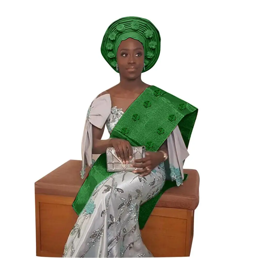 green ASO OKE геле Африканский Цветочный Женская повязка на голову с плеча - Цвет: green