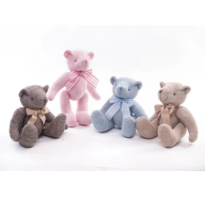2017 с симпатичным бантом Вязаный плюшевый медведь игрушки для малышей и детей