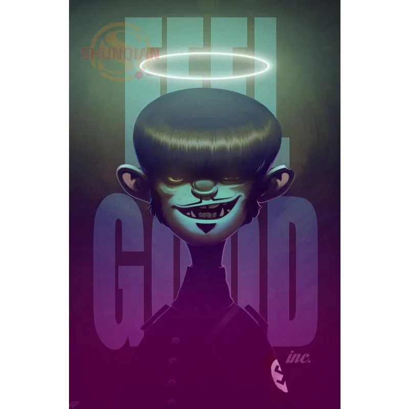 Постер с героями мультфильмов Gorillaz на заказ, атласный постер, ткань для печати, настенный постер, принт из шелковой ткани с принтом, постер - Цвет: Синий