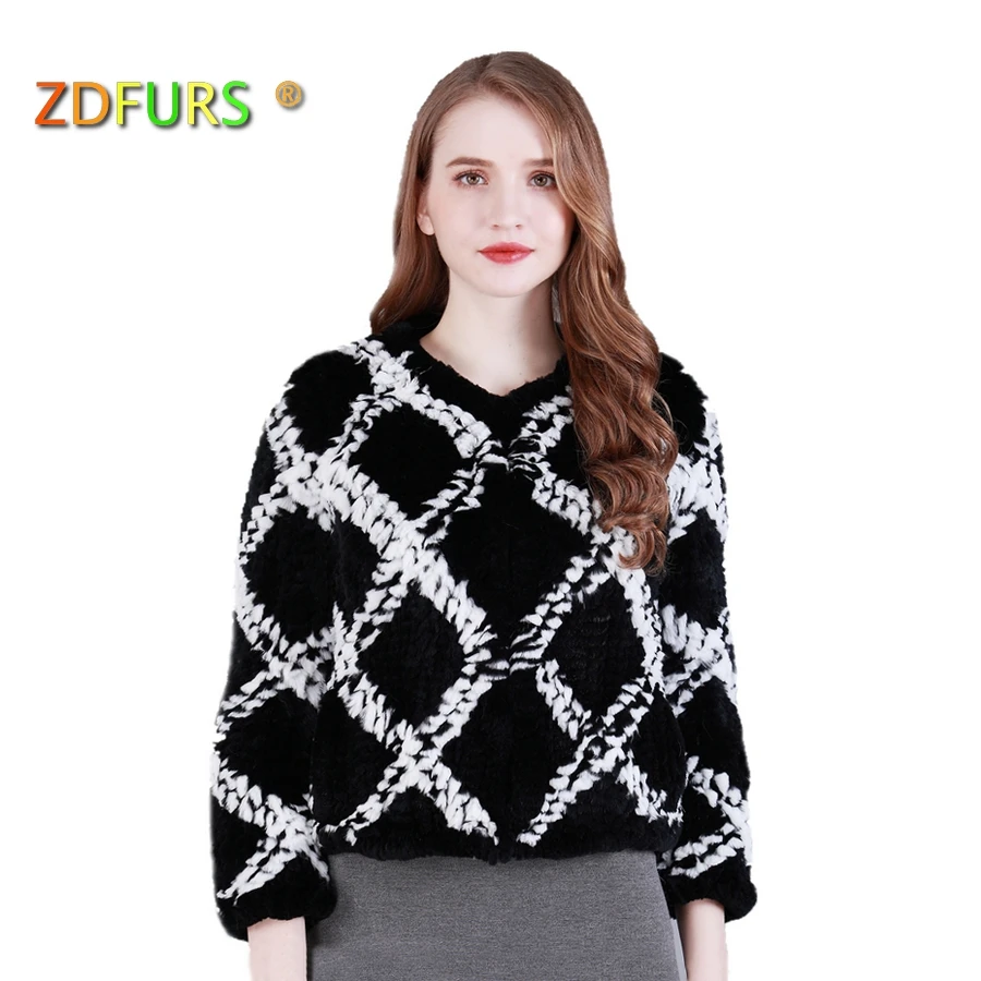 ZDFURS * реального трикотажные с мехом кролика пальто зима ручной работы Меховая