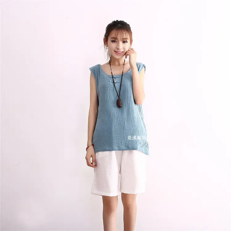 Женский жилет из хлопка и льна повседневная хлопковая рубашка в национальном