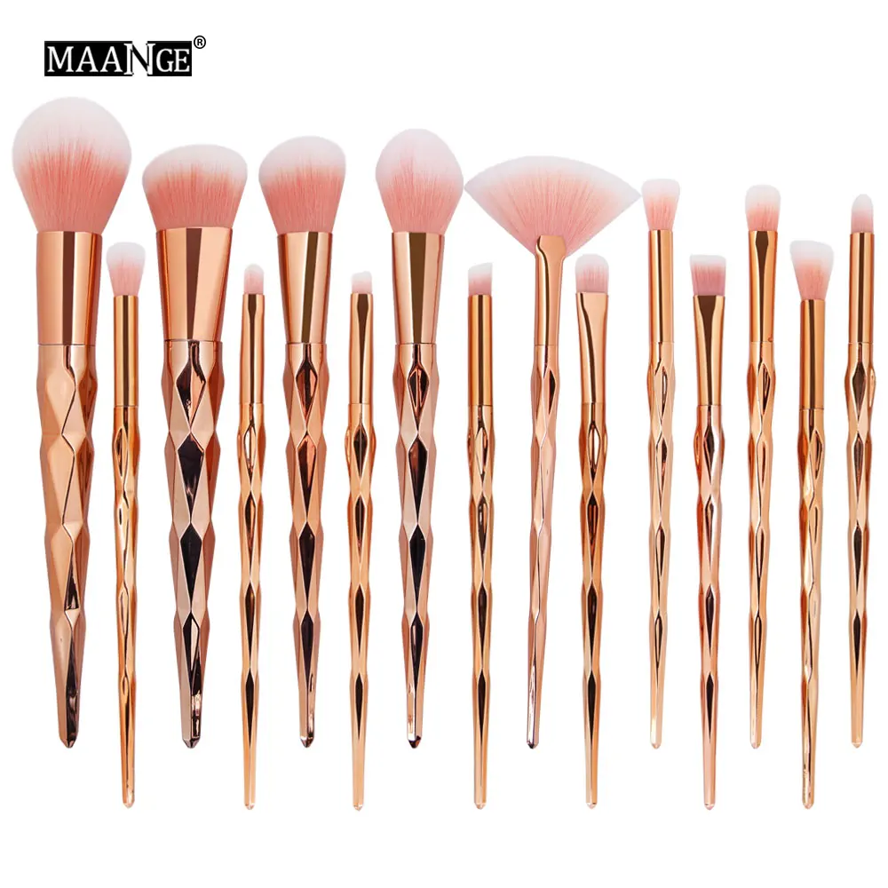 15pcs big MAANGE, розовое золото, набор кистей для макияжа, Профессиональные алмазные тени для век, пудра, основа для растушевки губ, косметическая Кисть для макияжа, набор инструментов - Handle Color: 15pcs big