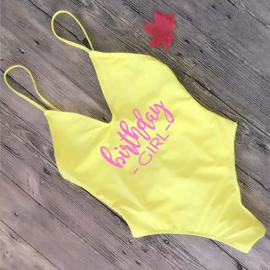 Yellow Birthday Женские Стринги Мягкий сексуальный Одна деталь Купальник для девочек на день рождения и окружения Для женщин слитный купальник, открытая спина, купальник Монокини Пляжная одежда - Цвет: Yellow Birthday