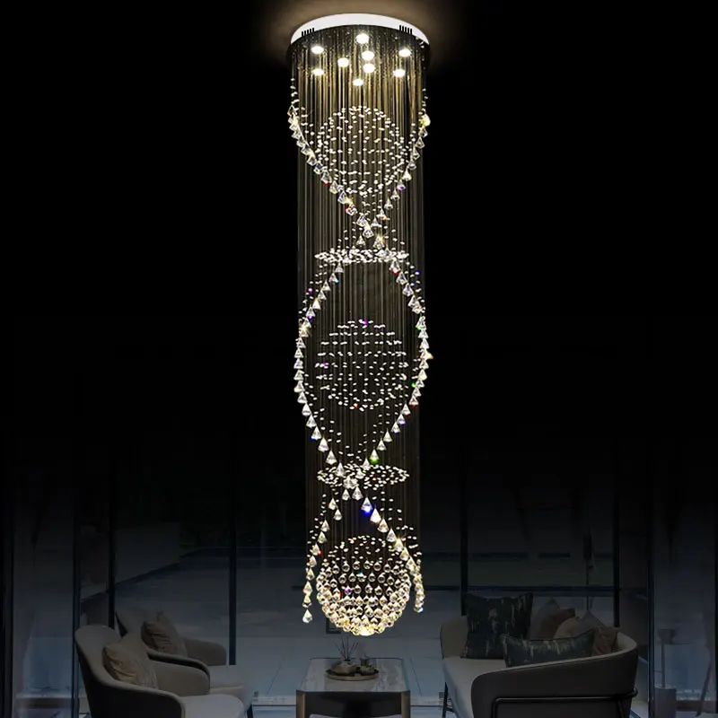 Тубор длинная спираль хрустальная люстра светильник для лобби лестницы блеск
