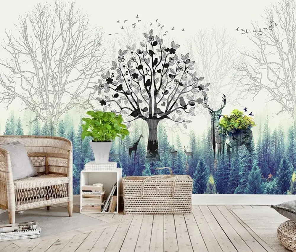 2019 современные свежие 3D Настенные обои Лесной фотообои Скандинавская