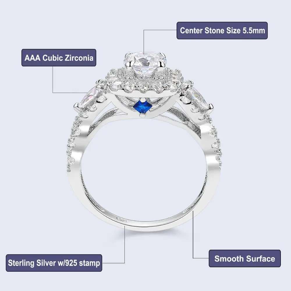 Newshe 2 шт. Halo стерлингового серебра 925 обручальные кольца для женщин 1,5 Ct круглые грушевидные режущие AAA CZ классические ювелирные украшения, обручальное кольцо набор