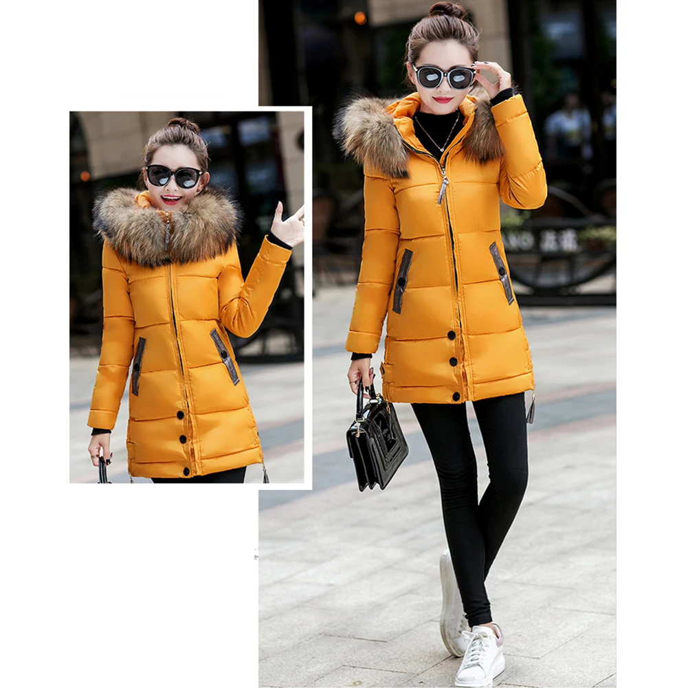 Женская зимняя мода тонкий средней длины хлопок согревающий длинный пуховик