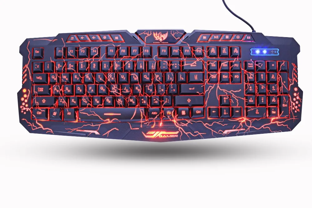 Русский/Английский Gaming Keyboard светодиодный 3-Цвет M200 USB Проводная Цвет Фул дыхание подсветкой Водонепроницаемый компьютер трещины клавиатура