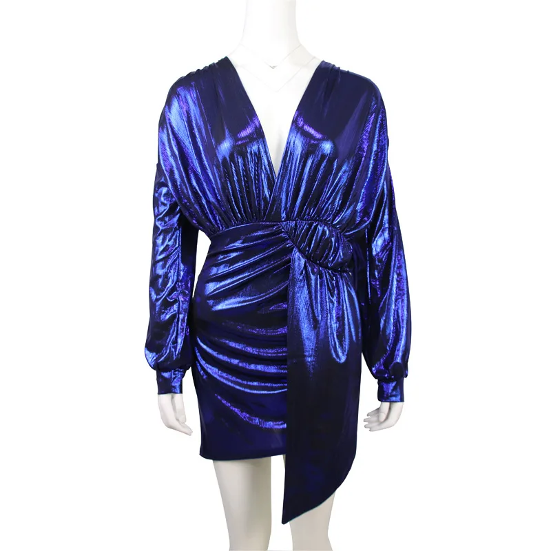 Женское блестящее платье с глубоким v образным вырезом винтажное Короткое мини