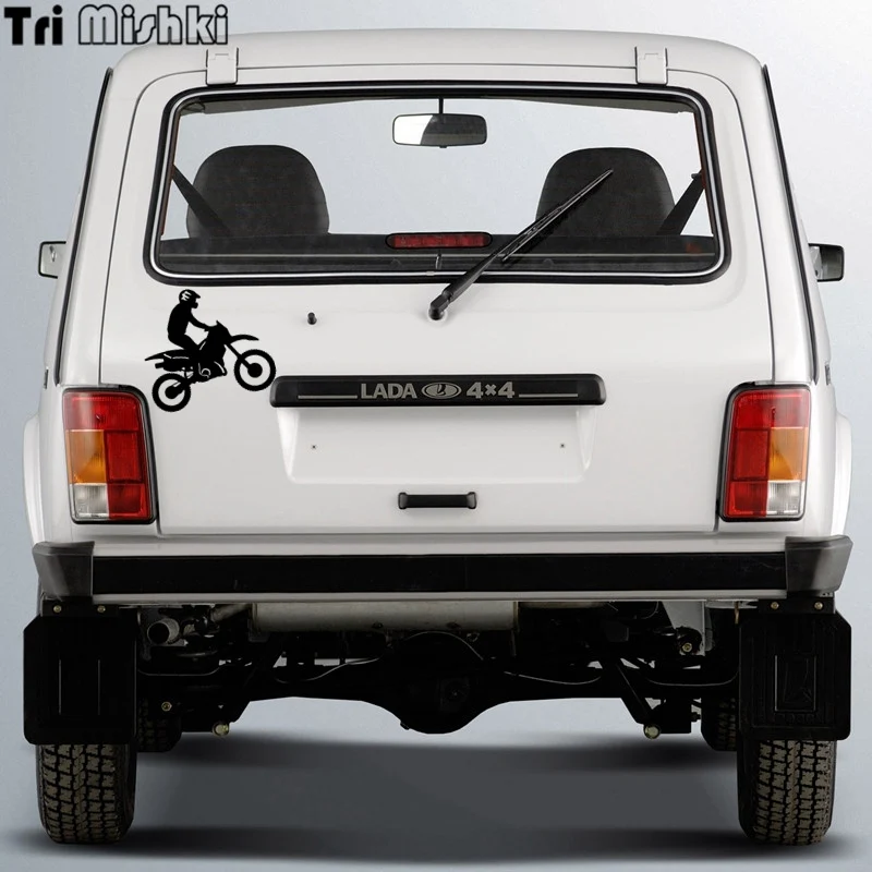 Tri mishki HZX450 15*16,4 см езда Байкер На борте забавная наклейка для автомобилей виниловые наклейки аксессуары для мотоциклов наклейка