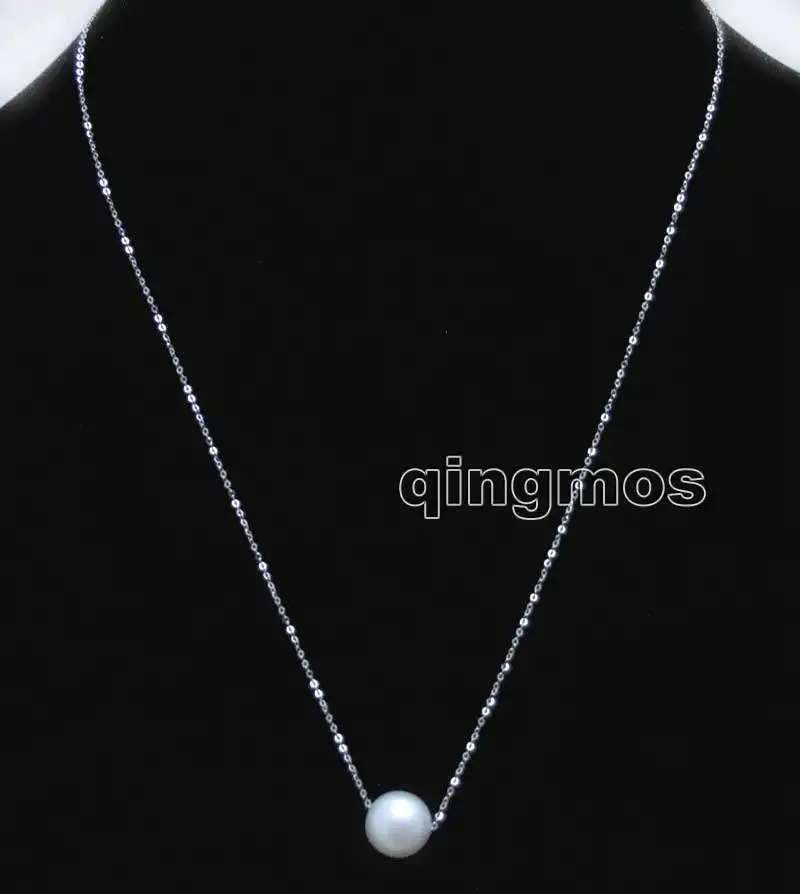 

AAA Big 9-10mm White Round Natural Freshwater pearl White gold Chain 18" necklace-nec6375