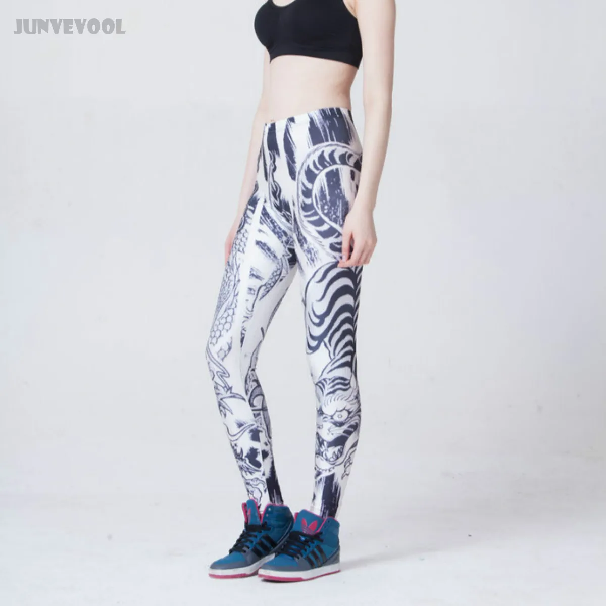 Обтягивающие штаны для женщин с рисунком тату белые брюки сексуальные