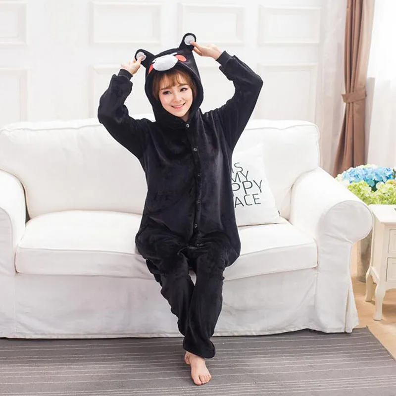 Kumamone кигуруми пижамы Взрослый Косплей Костюм Женщины Мужчины Onesie Зима теплая