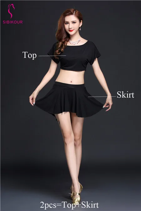 Black 2pcs NEW Women Belly Dance Costume Practice Wear Oriental Bollywood Dancing Dress Top Skirt Belt Set Dance Wear Sexy For Adult - Цвет: Black 2pcs