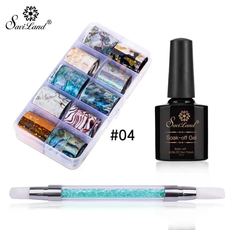 3pcs set 4 Saviland DIY наклейки для ногтей декоративные советы Голографическая фольга для ногтей Набор ногтей переводная наклейка маникюрный набор гель лак для ногтей - Цвет: 3pcs set 4