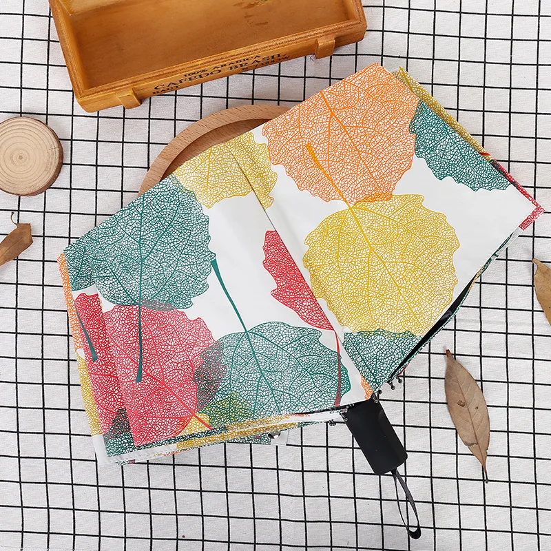 190 T три складной зонт подарок для женщин цветной кленовый лист печати УФ-зонт с