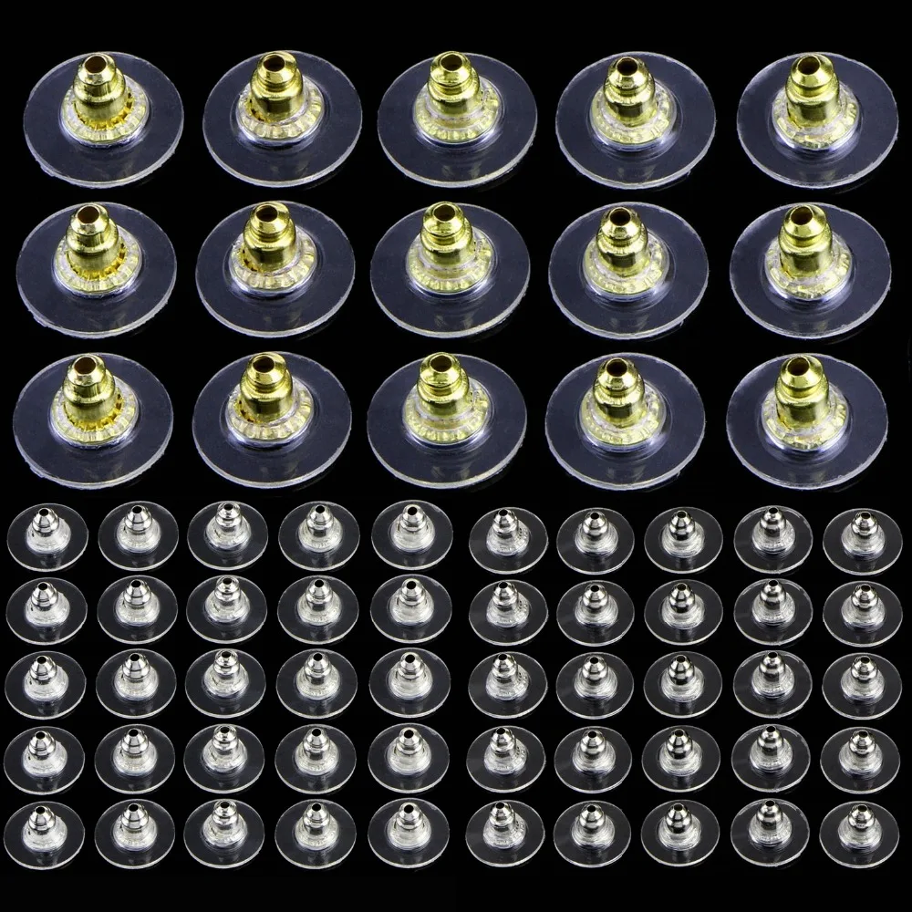 100 шт./пакет акриловые серьги Назад Пробки силиконовые Earnuts серебро фиксатор для