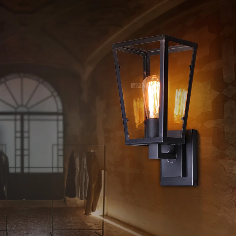 Винтажная креативная Геометрическая стеклянная железная рамка настенная лампа