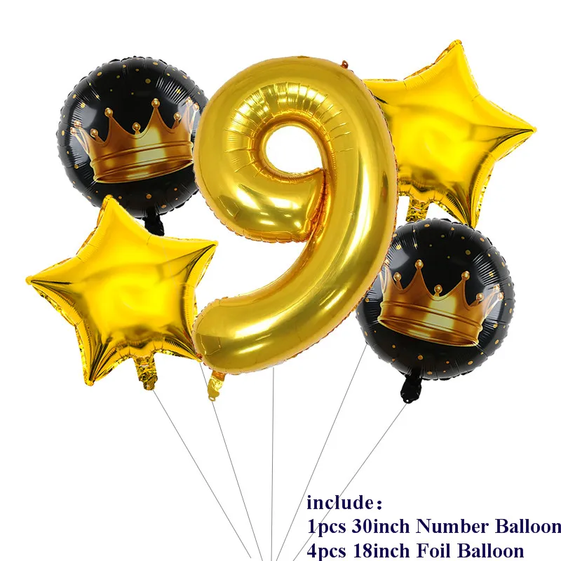 5pcs 5pcs 30 inch Gold Number Foil Balloons Gold Crown 0-9 Digit Air Ballon Kids Birthday Party Decorations Anniversary Supplies Ball - Цвет: 5pcs