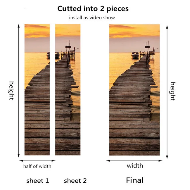 046-cutted into 2pcs Креативные наклейки на двери из цельного куска для гостиной, самоклеящиеся ПВХ, Индивидуальный размер, 3D обои, деревянные наклейки для ремонта дверей - Цвет: 046-cutted into 2pcs