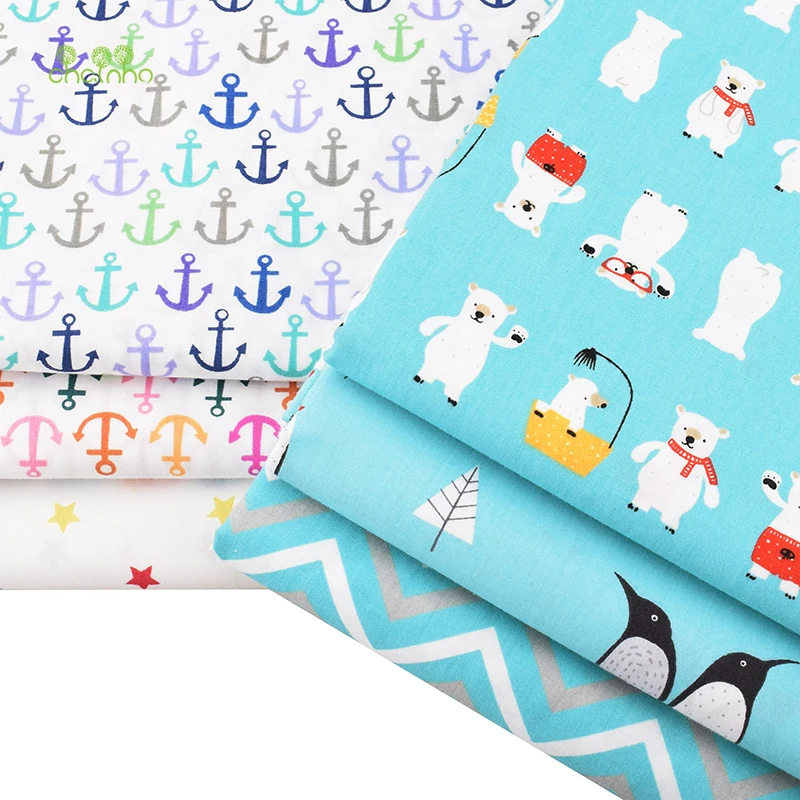 Хлопчатобумажная твиловая ткань Chainho с мультяшным принтом медведя и пингвина