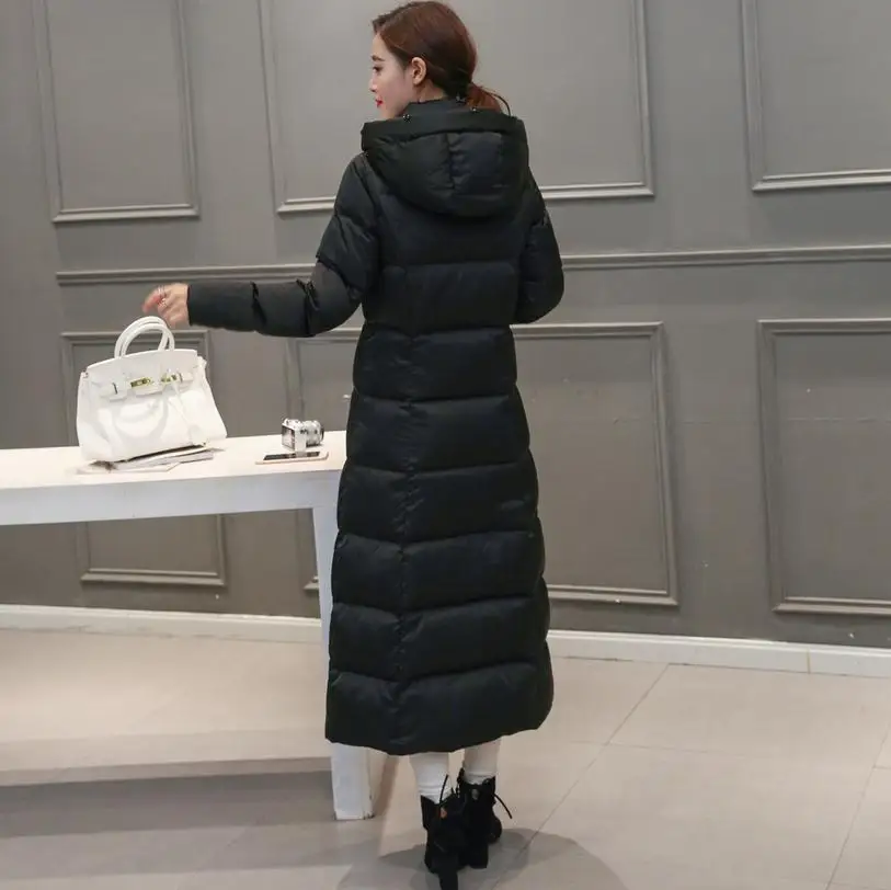 black no fur collar 90% утиный пух, модный бренд, зимний норковый длинный пуховик с воротником из натурального меха, женский супер длинный пуховик выше колена, утепленное пальто с капюшоном w1660 - Цвет: black no fur collar