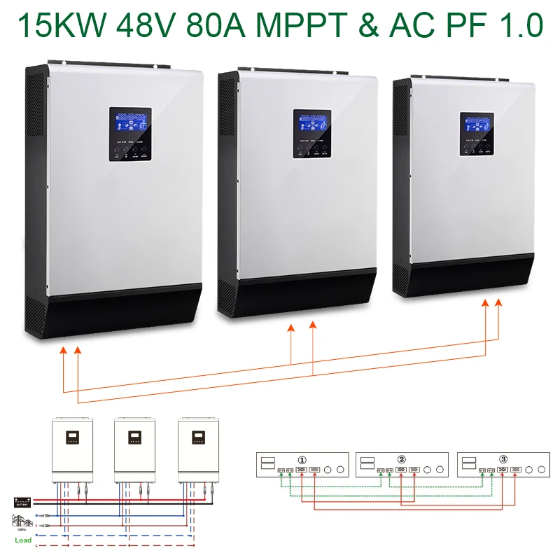 15KW 450VDC солнечный инвертор 80A MPPT 48Vdc 230VAC Гибридный решетки 60A зарядное устройство