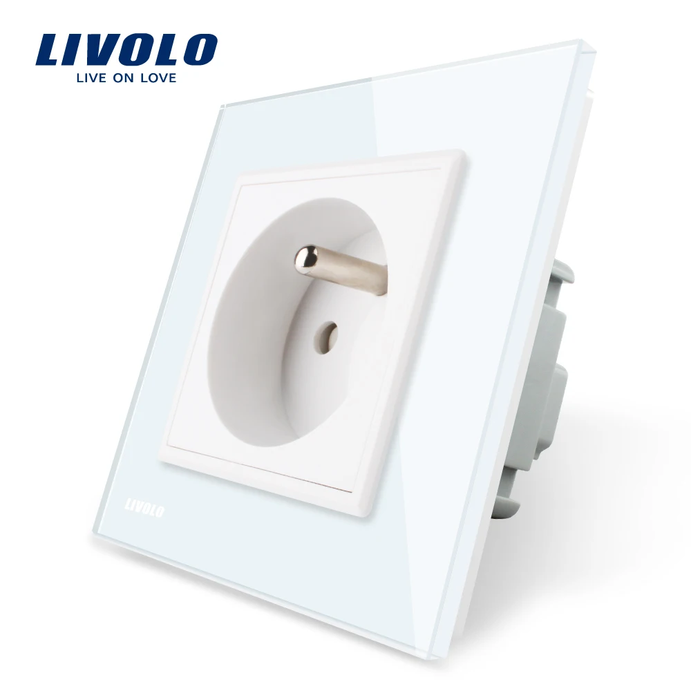 Livolo новая розетка, французский стандарт настенная розетка, VL-C7C1FR-11, белая Хрустальная стеклянная панель, AC 110~ 250 В 16А
