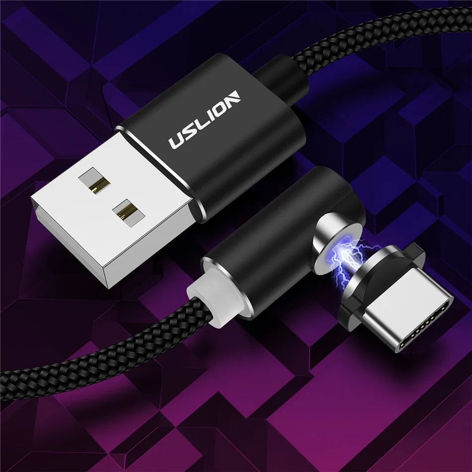 USLION 2 м Быстрый Магнитный кабель type C Micro usb для зарядки iPhone X, XR, 8, 7, samsung, S10, huawei, магнитный кабель для зарядки телефона