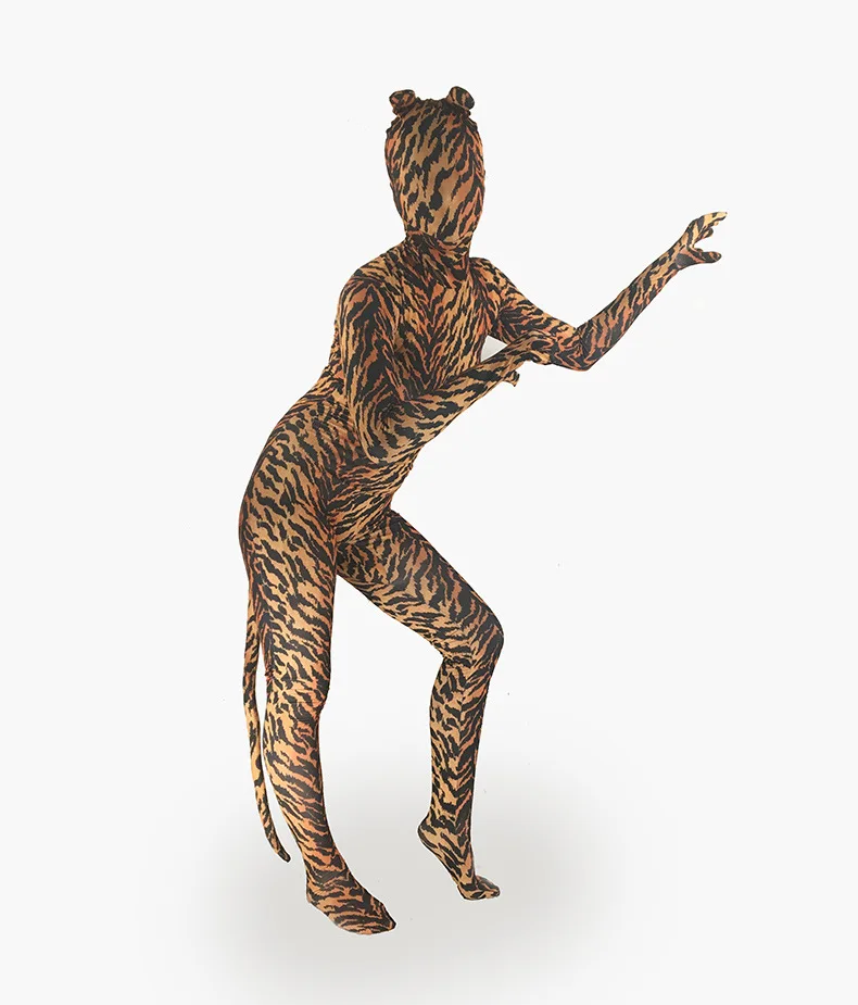 Костюм Zentai для взрослых костюм унисекс из спандекса и лайкры с принтом тигра на