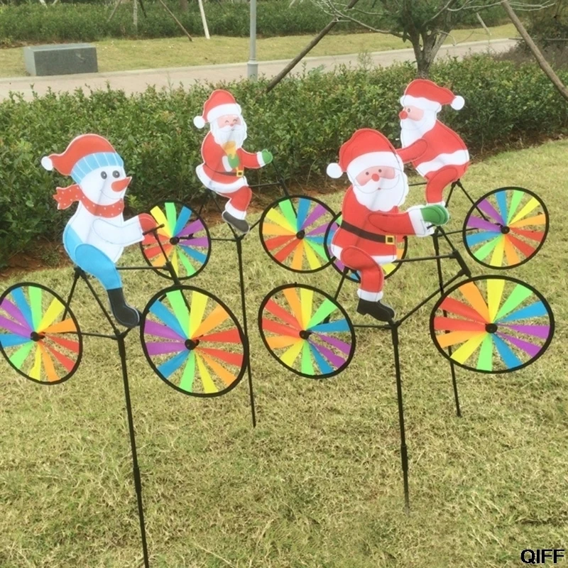 3D большой Санта Клаус на велосипеде мельница ветра вертушка волчок дворовый