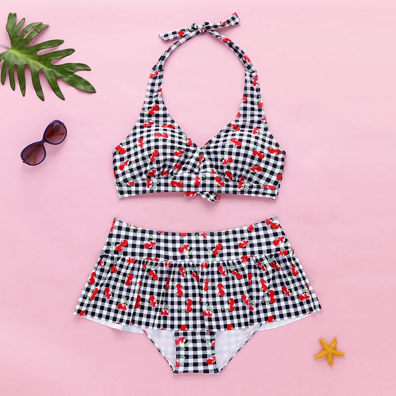 Женский купальник с пуш ап и высокой талией винтажный купальный костюм из двух