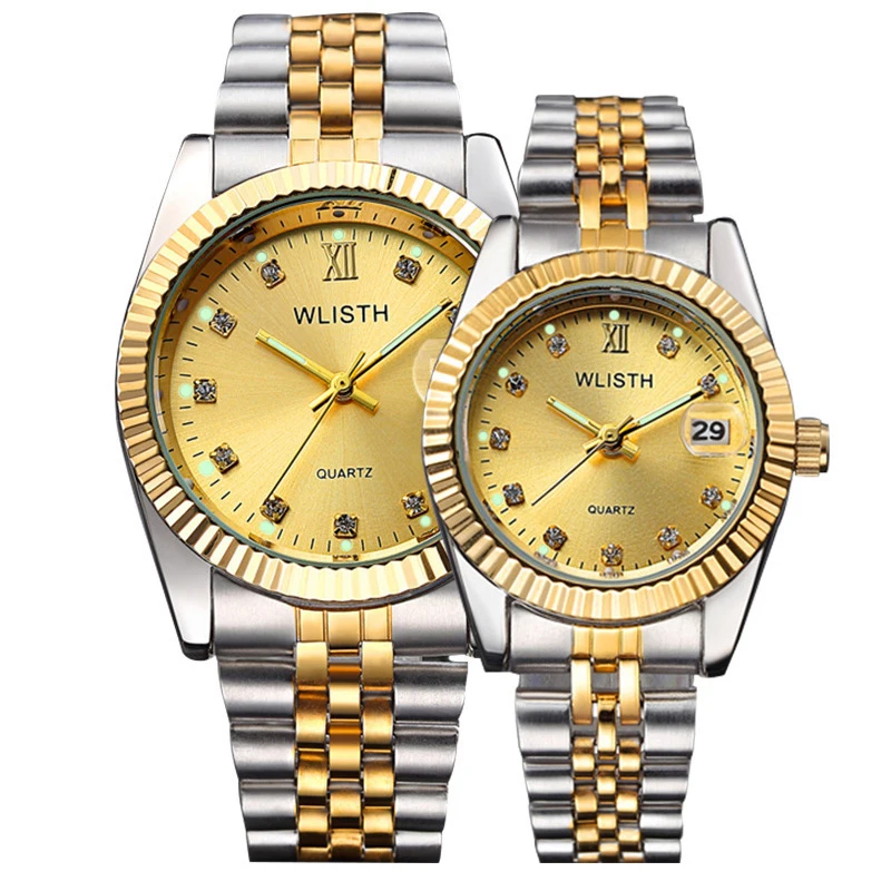 

Lovers Watches Luxury Quartz Wrist Watch for Men and Women Hodinky Dual Calender Week Steel Saat Reloj Mujer Hombre Couple Watch