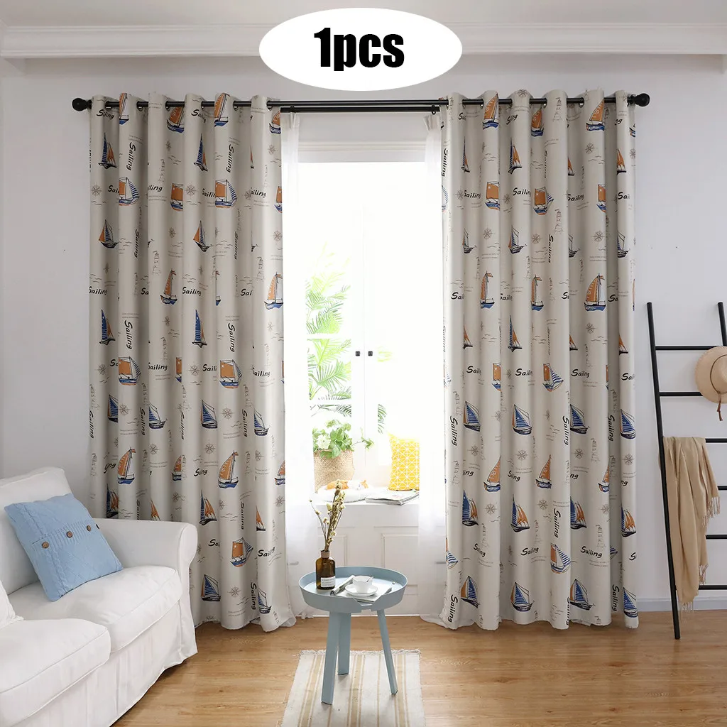 Sailboat Print FloralCurtain Tulle Window Treatment Voile Drape Valance 1 Panel Fabric Room Curtain Divider 100X200CM 3.7 | Дом и сад