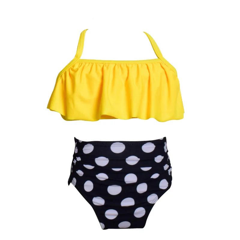Yellow 2 Funfeliz/одинаковые комплекты для семьи; одежда для купания; купальный костюм для девочек; детское бикини; детский купальник из двух предметов для мамы и дочки - Цвет: Yellow 2